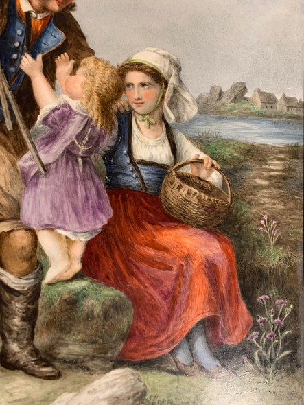 Antique painting on porcelain "Fisherman"