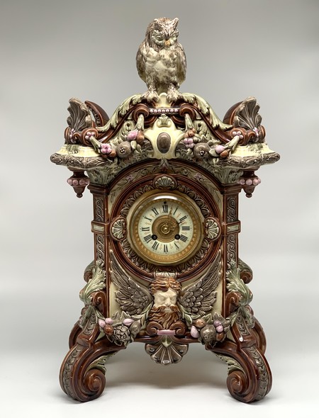 Antique clock "Owl", majolica