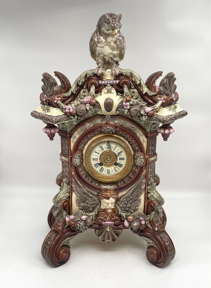 Antique clock "Owl", majolica