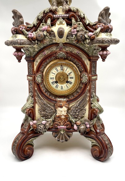 Antique clock "Owl", majolica