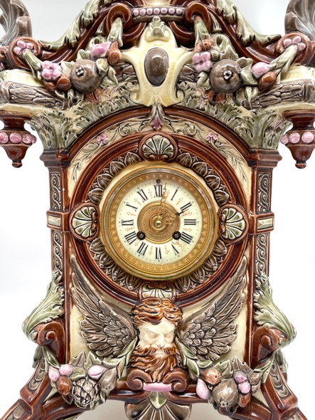 Antique clock "Owl", majolica