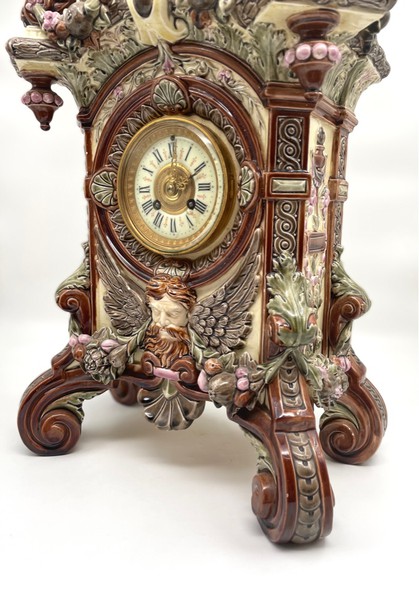 Antique clock "Owl", majolica