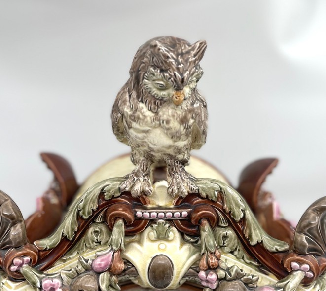 Antique clock "Owl", majolica