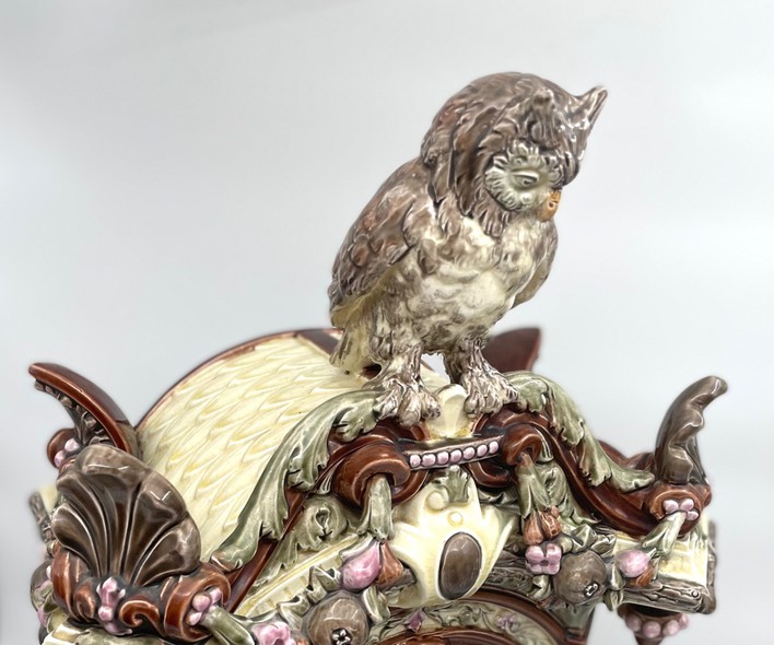 Antique clock "Owl", majolica