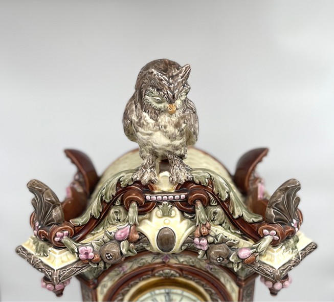 Antique clock "Owl", majolica