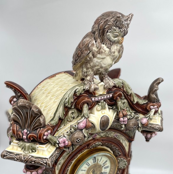 Antique clock "Owl", majolica