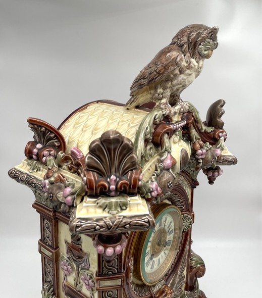 Antique clock "Owl", majolica