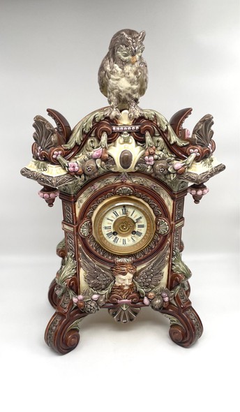 Antique clock "Owl", majolica