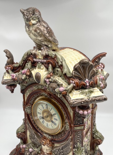 Antique clock "Owl", majolica