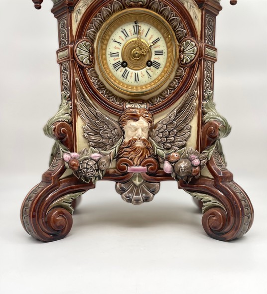 Antique clock "Owl", majolica