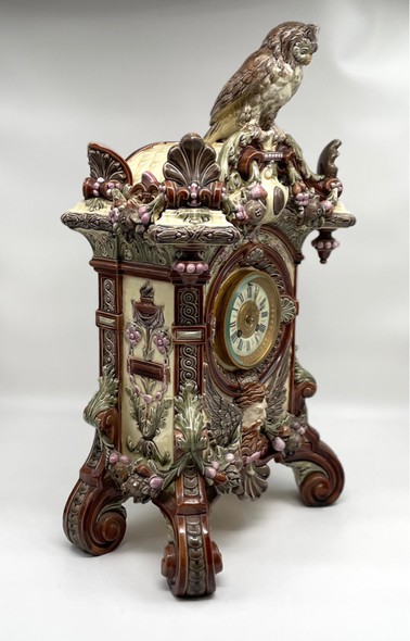 Антикварные часы "Сова", майолика