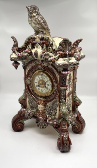 Antique clock "Owl", majolica