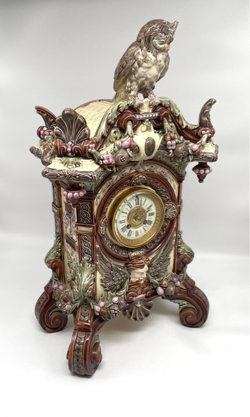 Antique clock "Owl", majolica