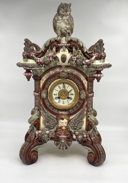 Antique clock "Owl", majolica