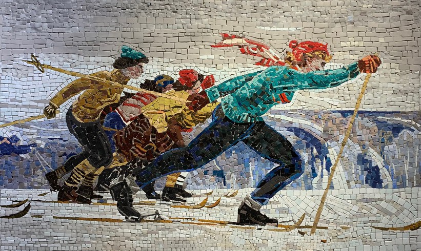 Mosaic panel "Skiers"