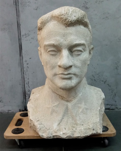 Sculptural potrait in stone of Soviet general M. Tukhachevsky