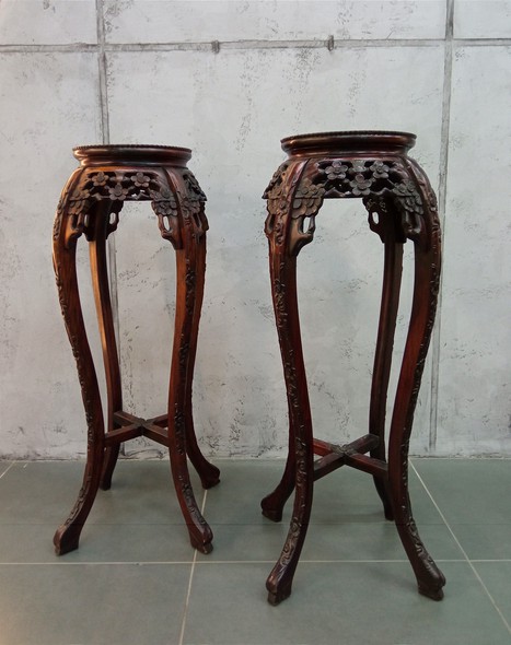 Antique pair of pedestal consoles