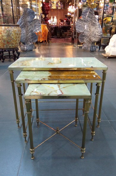 3 antique onyx tables