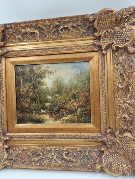 Антикварная картина «Лесной пейзаж»
