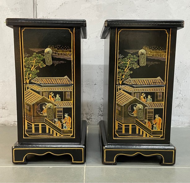 Antique paired cabinets in oriental style