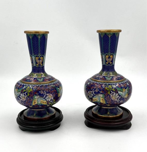 Antique paired cloisonne vases