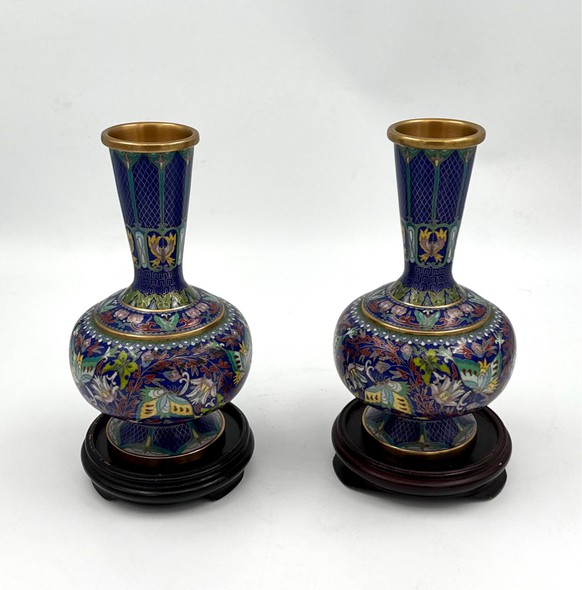 Antique paired cloisonne vases