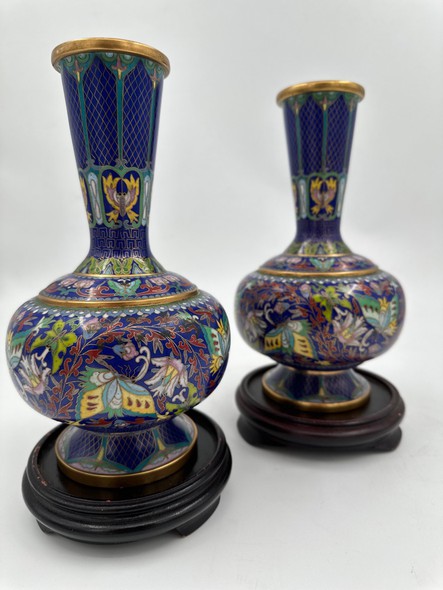 Antique paired cloisonne vases