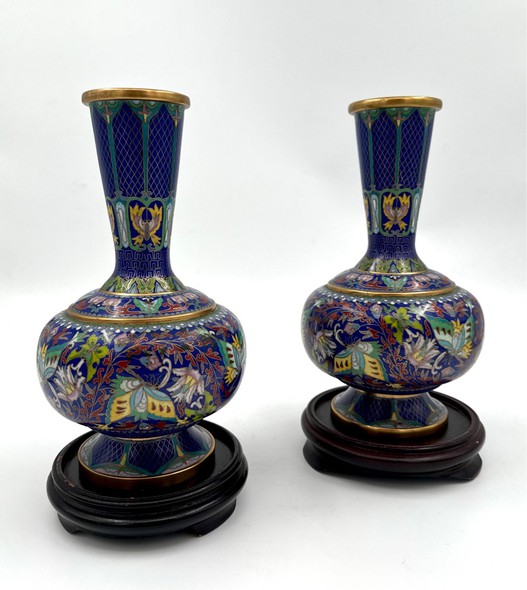 Antique paired cloisonne vases