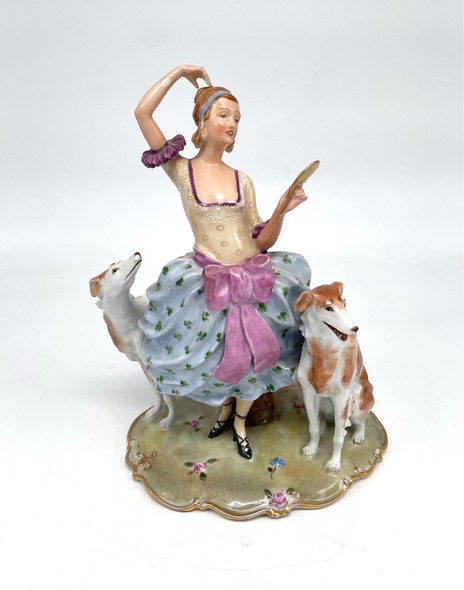 Vintage sculpture "Girl with Greyhounds"