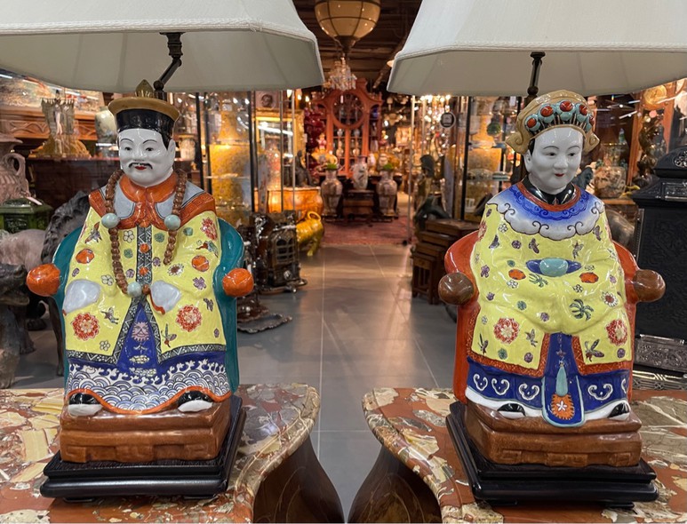 Антикварные настольные лампы «Император и Императрица», Китай