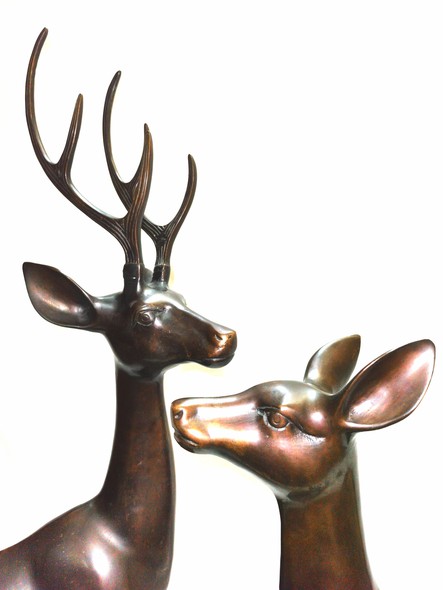 A pair of antique sculptures "Deer and Fallow Deer"