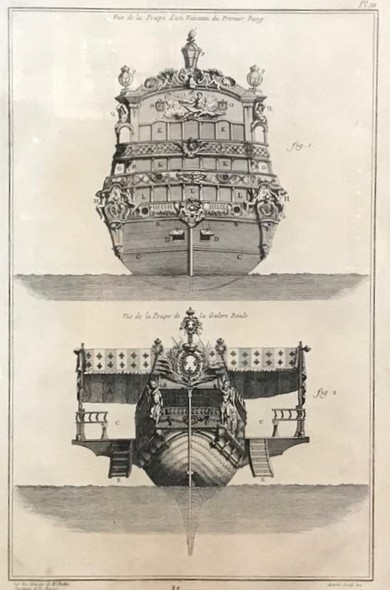 Antique engraving "Feed frigate"