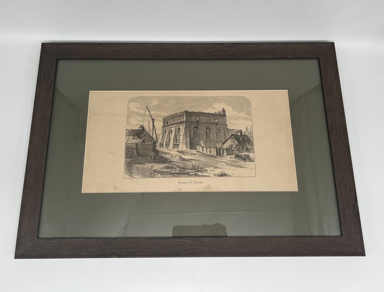 Antique engraving "Synagogue in Zhovkva"