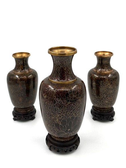 Антикварный комплект из 3 ваз, клуазоне