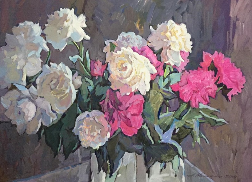Картина «Белые и розовые пионы»