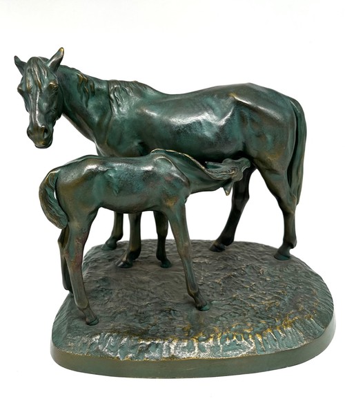 Antique sculpture "Mare with foal"