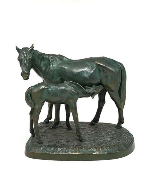 Antique sculpture "Mare with foal"