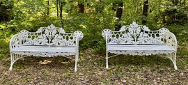 Pair cast iron benches