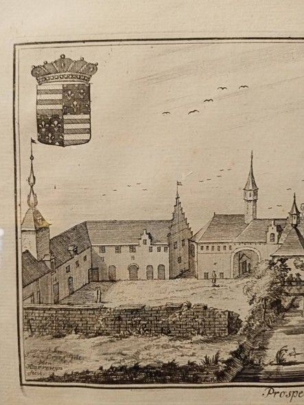 Антикварная гравюра «Замок Ойенбрюгге в Гримбергене»