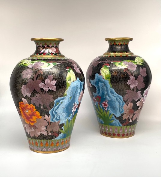 Antique paired cloisonne vases