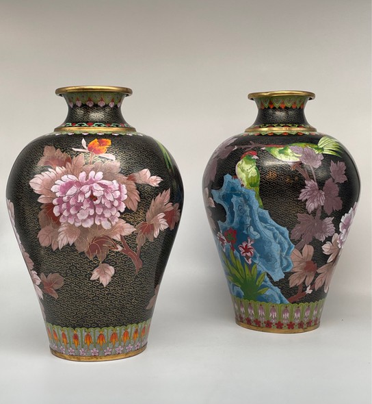 Antique paired cloisonne vases