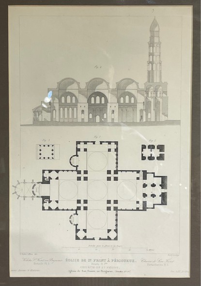 Антикварная гравюра «Архитектурные элементы. Собор Сен-Фрон в Периге»