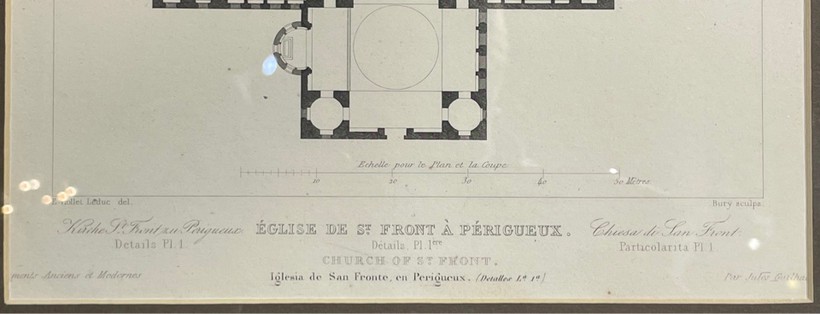 Антикварная гравюра «Архитектурные элементы. Собор Сен-Фрон в Периге»