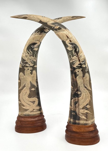 Antique horn composition "Phoenix and Dragon"