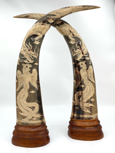 Antique horn composition "Phoenix and Dragon"