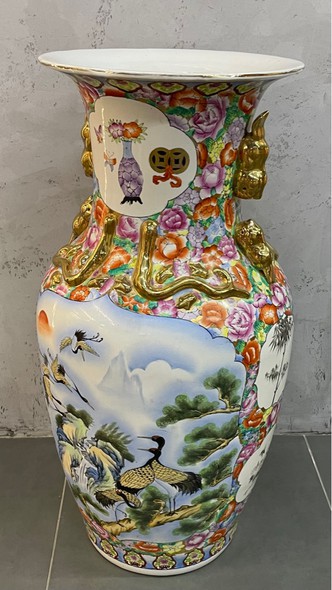 Vintage vase "Herons, peacocks and 4 nobles", China