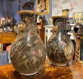Antique paired Satsuma vases,
Kyoto workshops