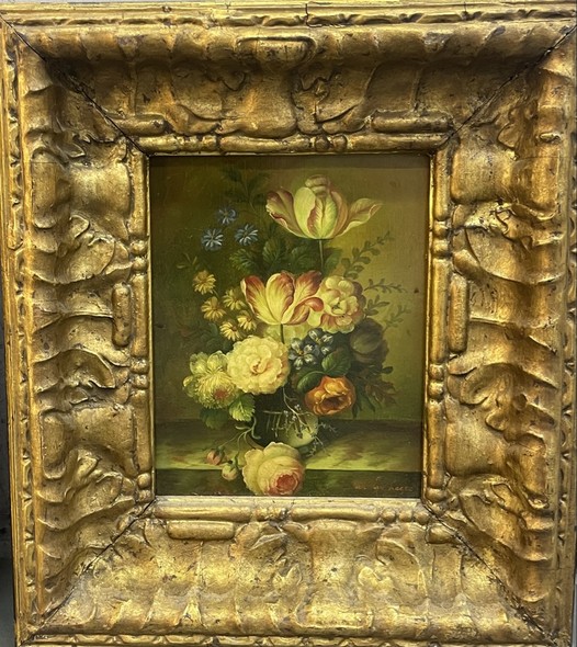 Antique paired still lifes with flowers