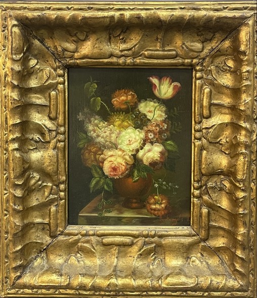Antique paired still lifes with flowers