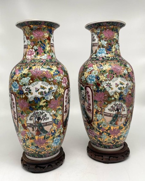 Antique paired vases with beauties